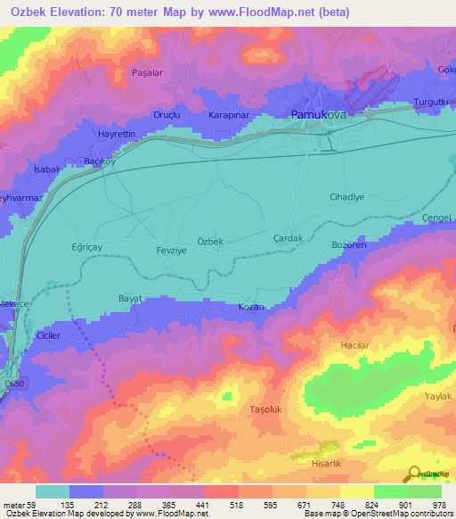 Ozbek,Turkey Elevation Map