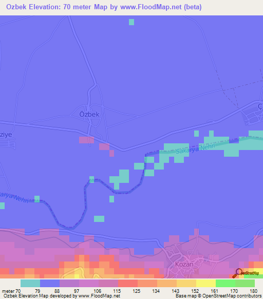 Ozbek,Turkey Elevation Map