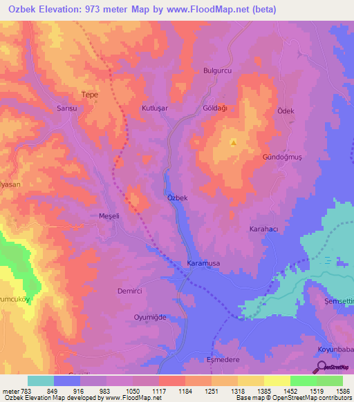 Ozbek,Turkey Elevation Map