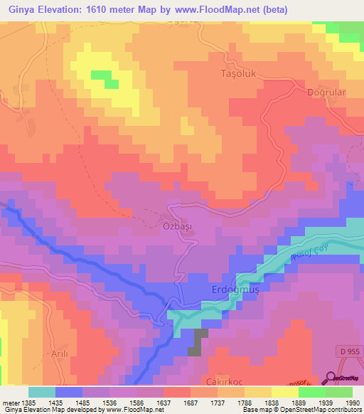 Ginya,Turkey Elevation Map