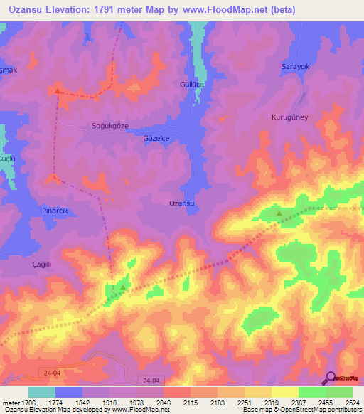 Ozansu,Turkey Elevation Map