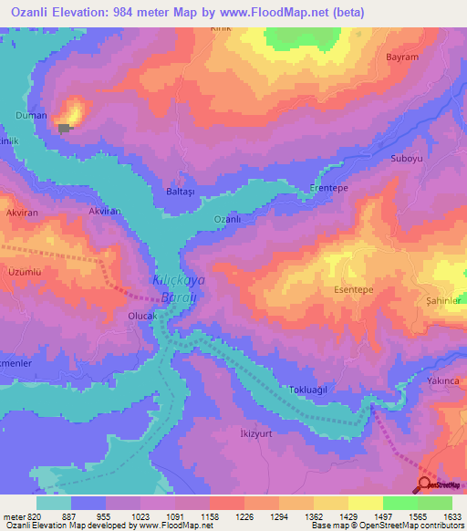 Ozanli,Turkey Elevation Map