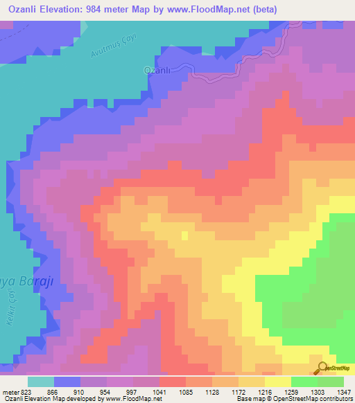 Ozanli,Turkey Elevation Map