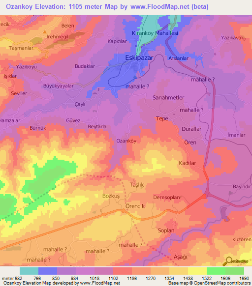 Ozankoy,Turkey Elevation Map