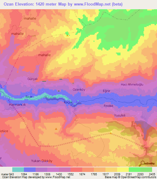 Ozan,Turkey Elevation Map