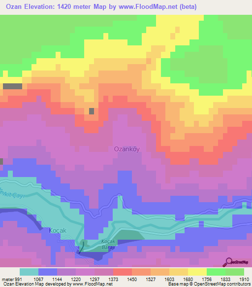 Ozan,Turkey Elevation Map