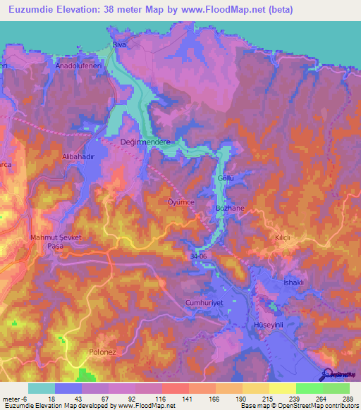 Euzumdie,Turkey Elevation Map