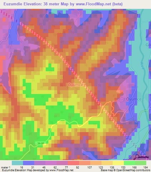 Euzumdie,Turkey Elevation Map