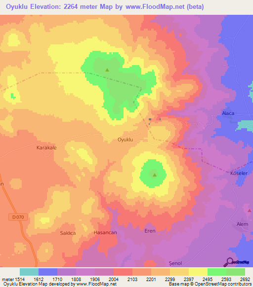 Oyuklu,Turkey Elevation Map