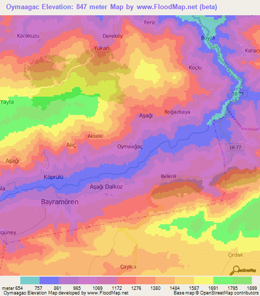 Oymaagac,Turkey Elevation Map