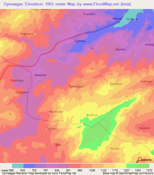 Oymaagac,Turkey Elevation Map