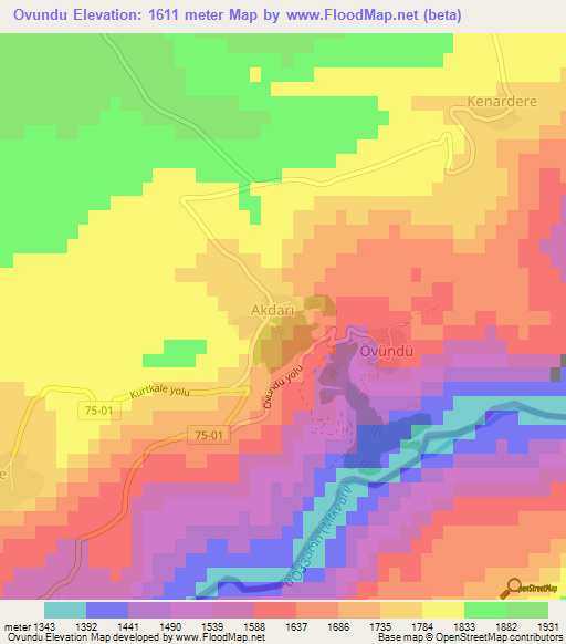 Ovundu,Turkey Elevation Map