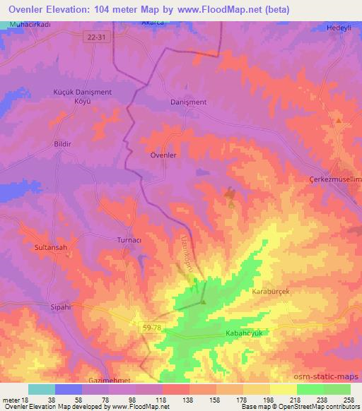 Ovenler,Turkey Elevation Map