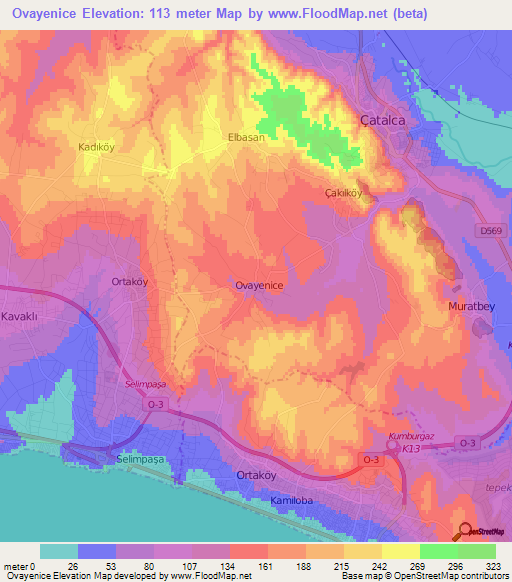 Ovayenice,Turkey Elevation Map