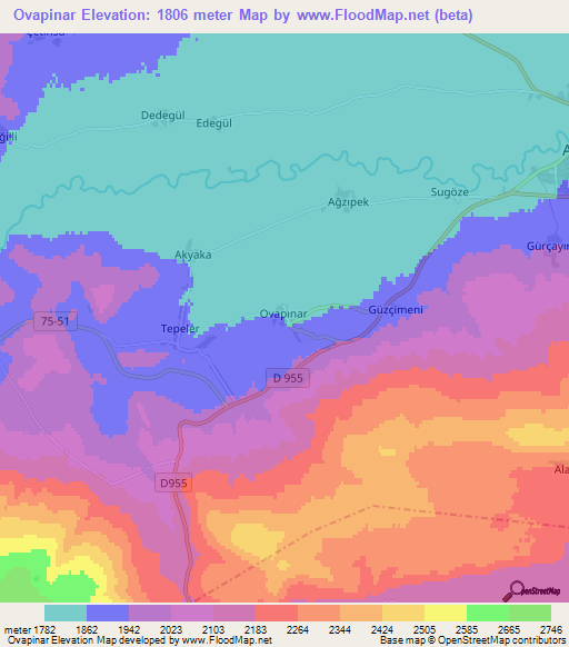 Ovapinar,Turkey Elevation Map