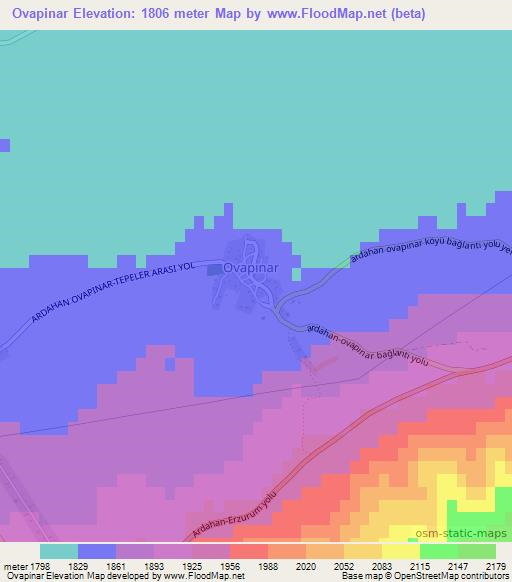 Ovapinar,Turkey Elevation Map