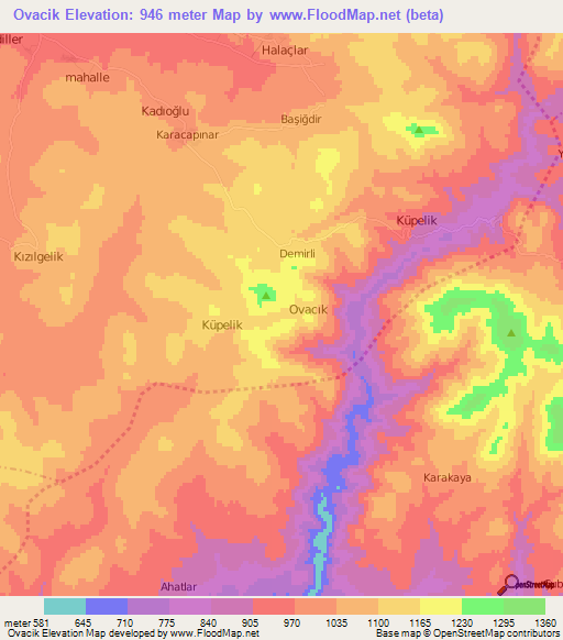 Ovacik,Turkey Elevation Map