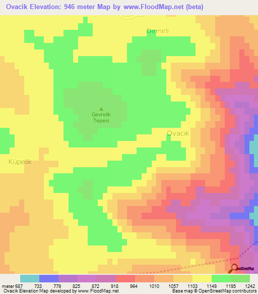 Ovacik,Turkey Elevation Map