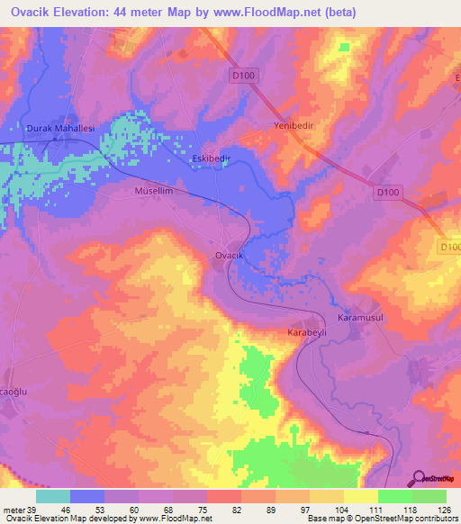 Ovacik,Turkey Elevation Map