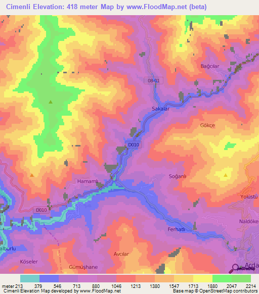 Cimenli,Turkey Elevation Map