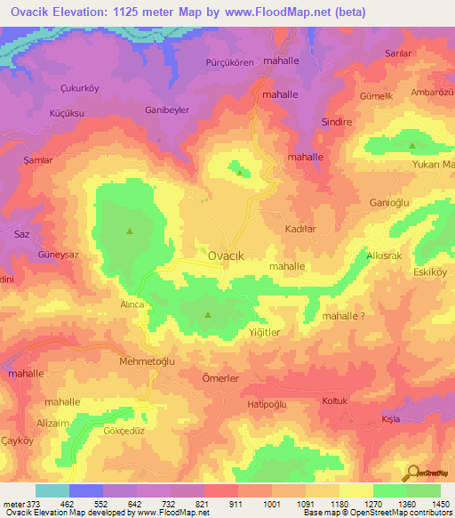 Ovacik,Turkey Elevation Map