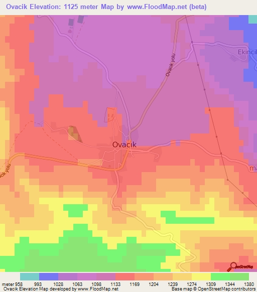 Ovacik,Turkey Elevation Map