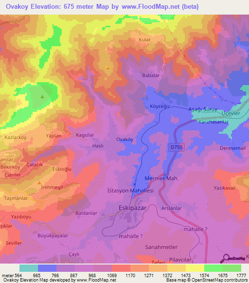 Ovakoy,Turkey Elevation Map