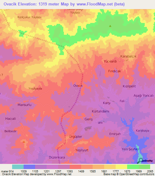 Ovacik,Turkey Elevation Map