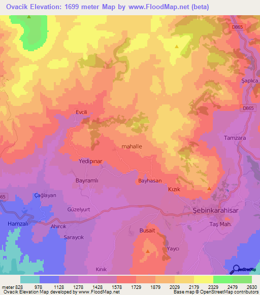 Ovacik,Turkey Elevation Map