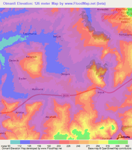 Otmanli,Turkey Elevation Map