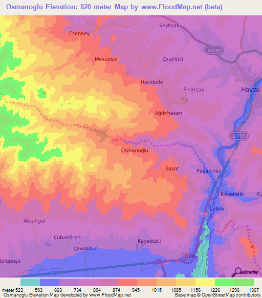 Osmanoglu,Turkey Elevation Map