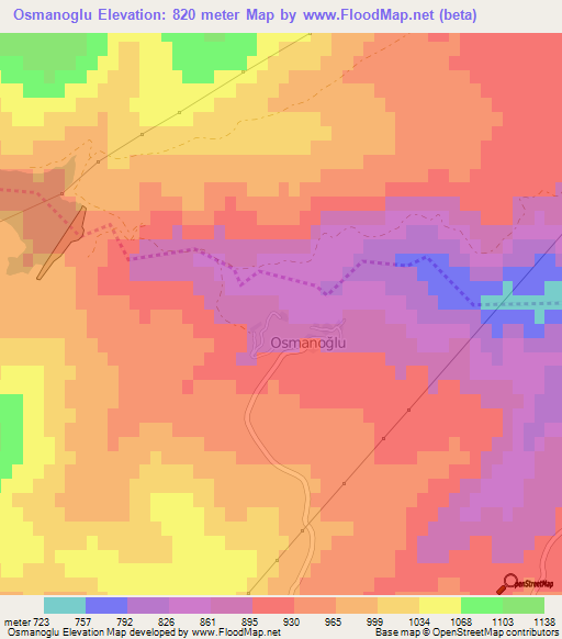 Osmanoglu,Turkey Elevation Map