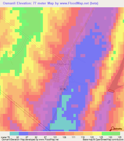 Osmanli,Turkey Elevation Map