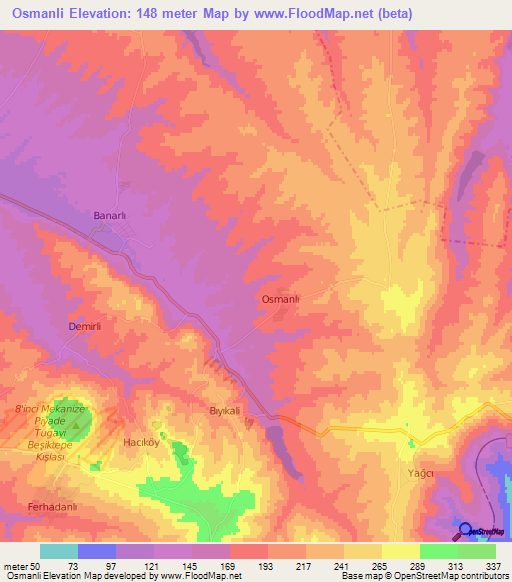 Osmanli,Turkey Elevation Map