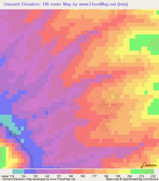 Osmanli,Turkey Elevation Map