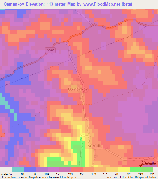 Osmankoy,Turkey Elevation Map