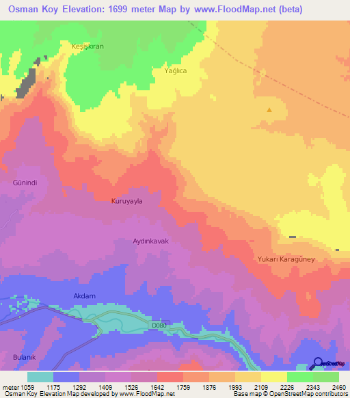 Osman Koy,Turkey Elevation Map