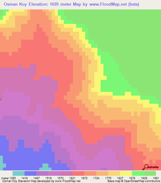 Osman Koy,Turkey Elevation Map