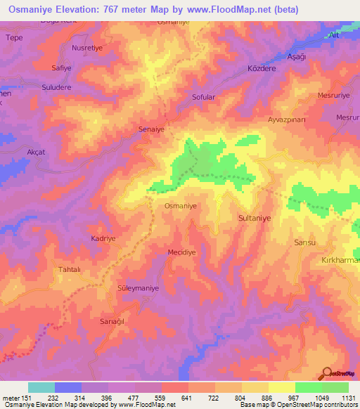 Osmaniye,Turkey Elevation Map