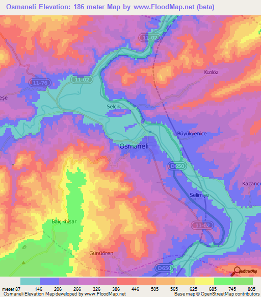 Osmaneli,Turkey Elevation Map