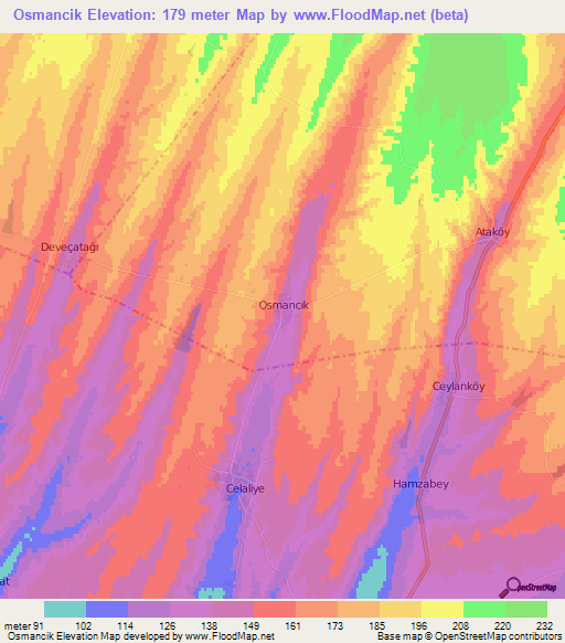 Osmancik,Turkey Elevation Map