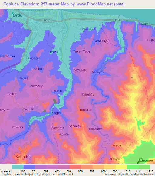 Topluca,Turkey Elevation Map