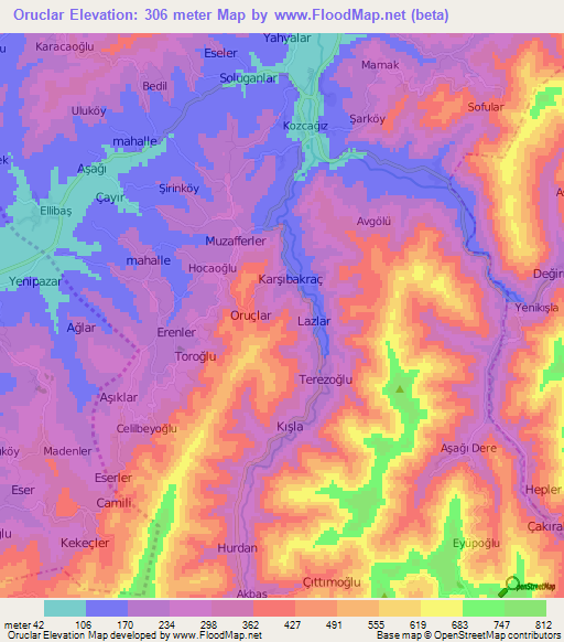 Oruclar,Turkey Elevation Map