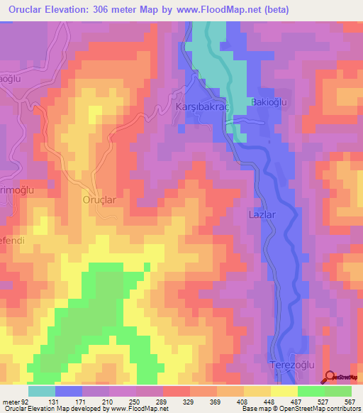 Oruclar,Turkey Elevation Map