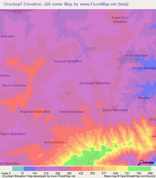 Orucbeyli,Turkey Elevation Map