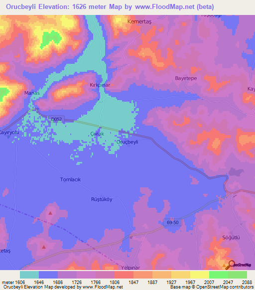 Orucbeyli,Turkey Elevation Map