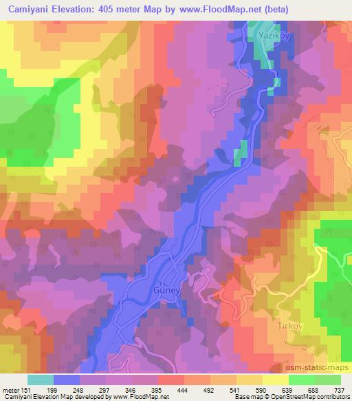 Camiyani,Turkey Elevation Map