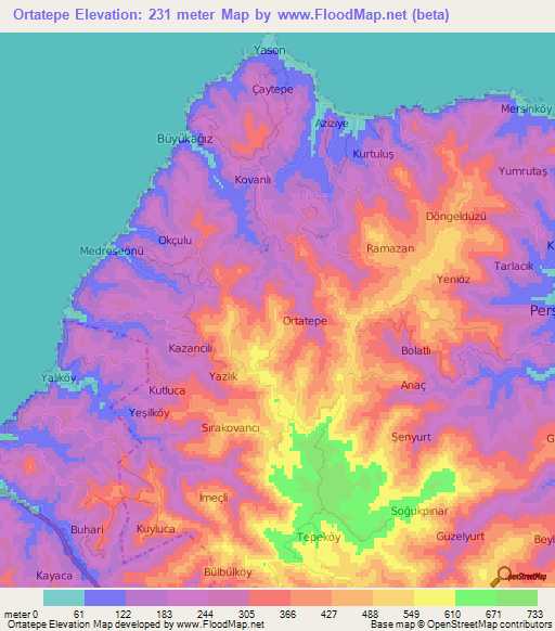 Ortatepe,Turkey Elevation Map