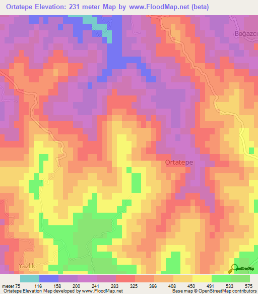 Ortatepe,Turkey Elevation Map