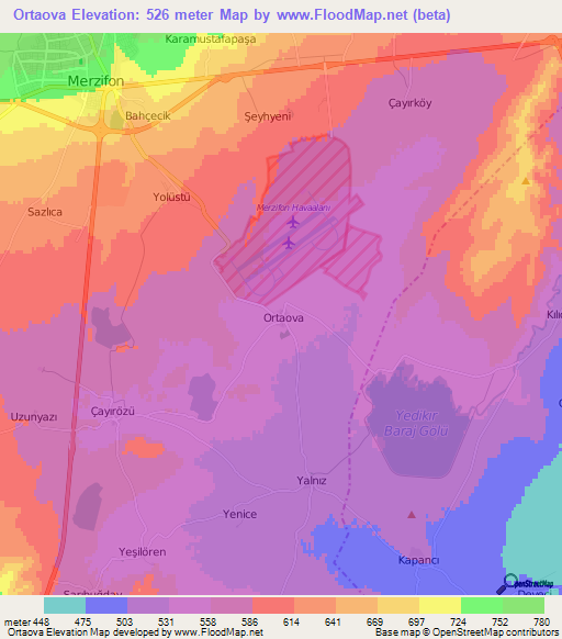 Ortaova,Turkey Elevation Map